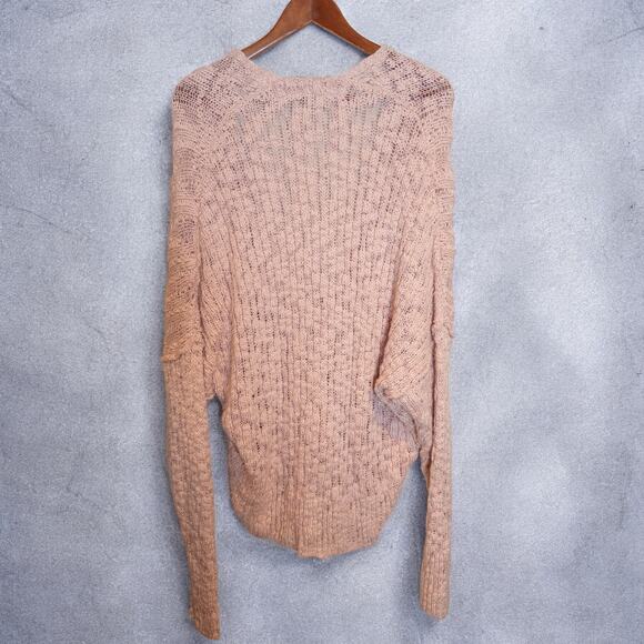 Free People Fun Times Rose Chunky Slub Open Knit Drop Shoulder Cardigan Sweater - Picture 5 of 7